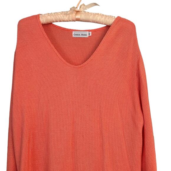 Casual Studio Sweater Woman’s XL Orange Knit 3/4 Sleeve - Picture 2 of 9